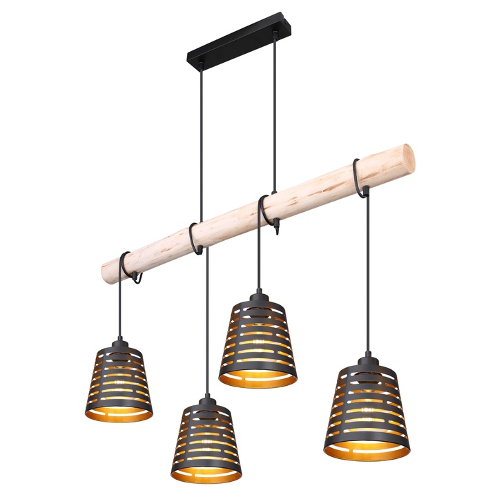 Sconto Závěsné svítidlo ABLONA 4 černá/zlatá/přírodní