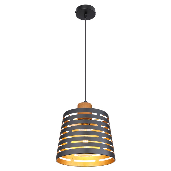 Sconto Závěsné svítidlo ABLONA černá/zlatá/přírodní