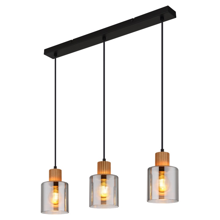 Sconto Závěsné svítidlo ALEIDIS 3 černá/přírodní/kouřové sklo