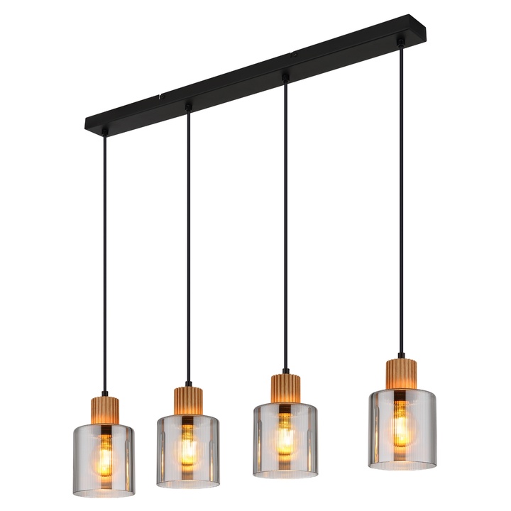 Sconto Závěsné svítidlo ALEIDIS 4 černá/přírodní/kouřové sklo