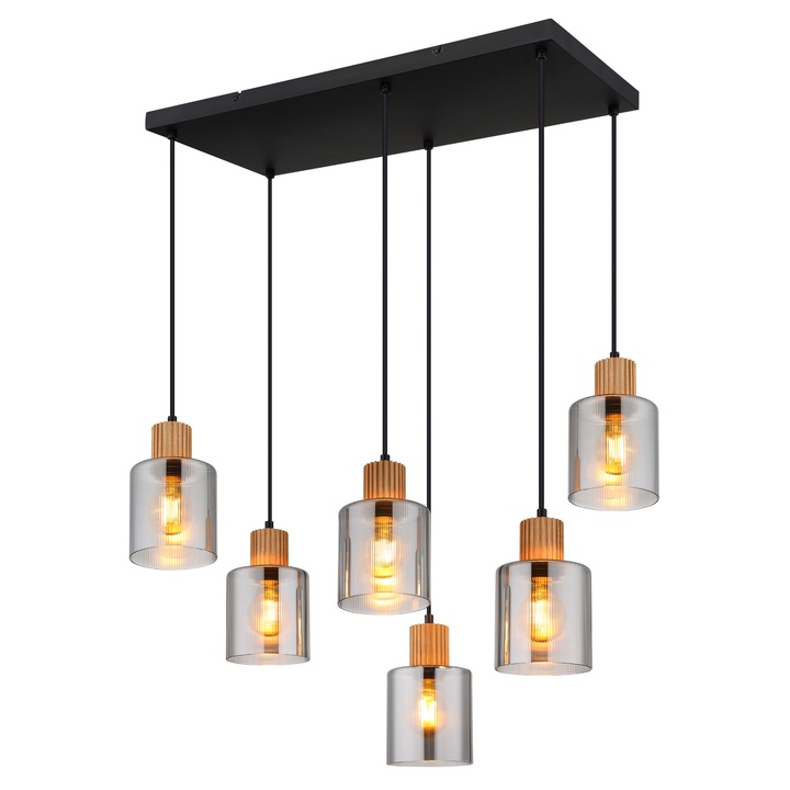 Sconto Závěsné svítidlo ALEIDIS 6 černá/přírodní/kouřové sklo