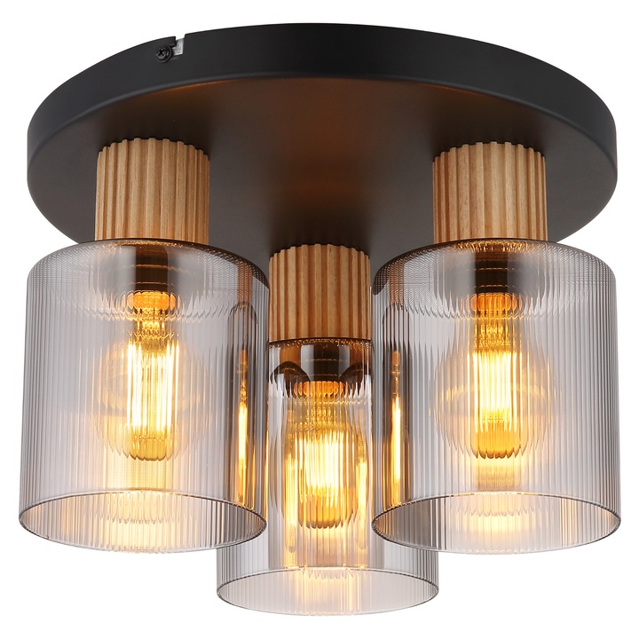 Sconto Stropní svítidlo ALEIDIS černá/přírodní/kouřové sklo