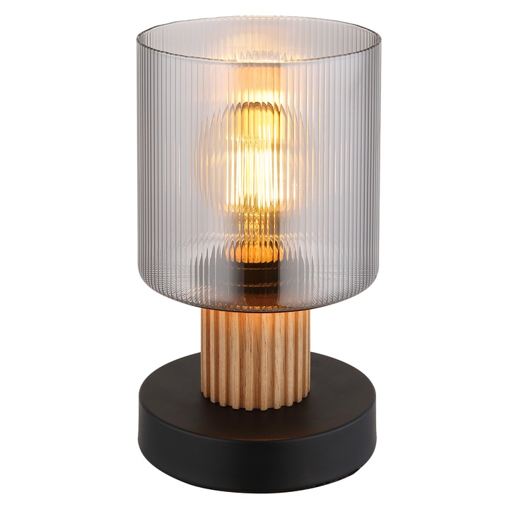 Sconto Stolní lampa ALEIDIS černá/přírodní/kouřové sklo