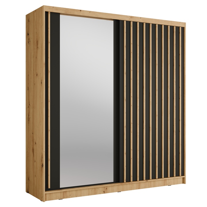 Šatní skříň ALUNA I dub artisan/černá, šířka 200 cm 1