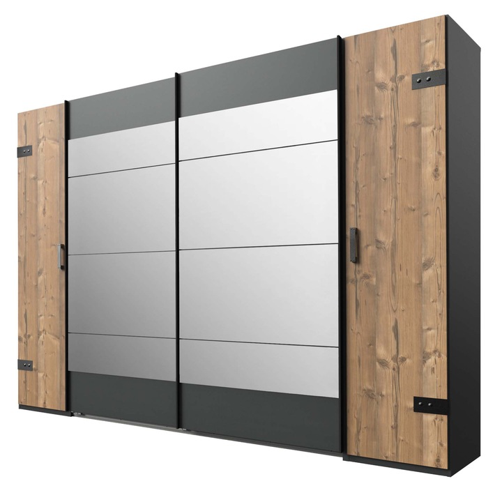 Sconto Šatní skříň ALYSSA stříbrná jedle/grafit, 2 zrcadla