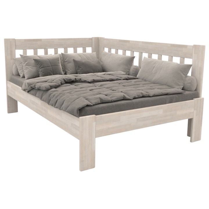 Rohová postel APOLONIE pravá, buk/bílá, 140x200 cm 1