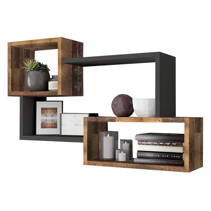 Sconto Nástěnný regál ASTRAL antracitová/vintage přírodní