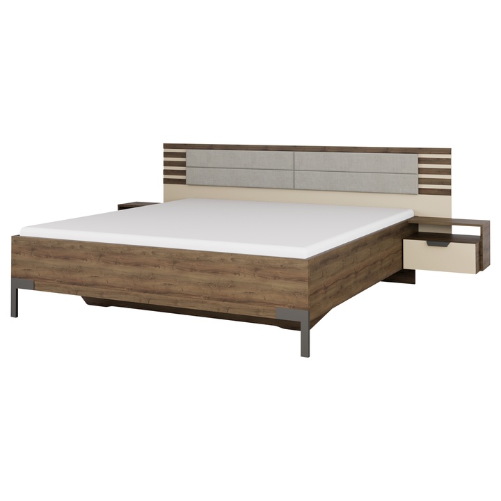 Sconto Postel s nočními stolky  BAREA champagne/dub atlantic tmavý/čelo hladká tkanina, 180x200 cm