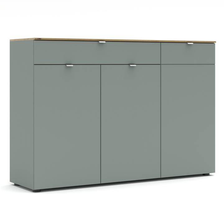 Sconto Komoda BARI 2 rákosově zelená/dub artisan