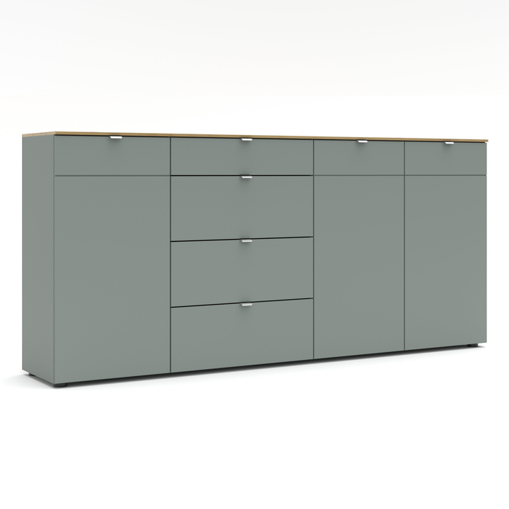 Sconto Komoda BARI 3 rákosově zelená/dub artisan