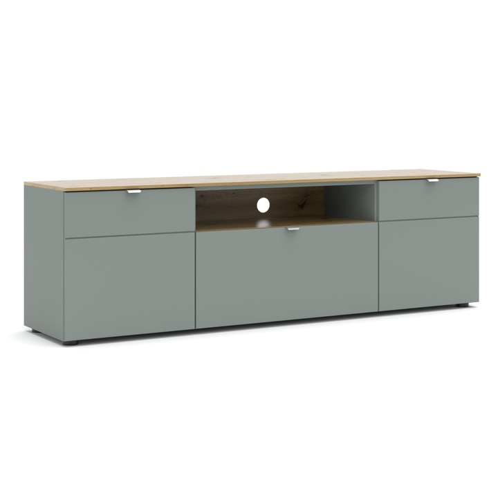 Sconto TV stolek BARI rákosově zelená/dub artisan