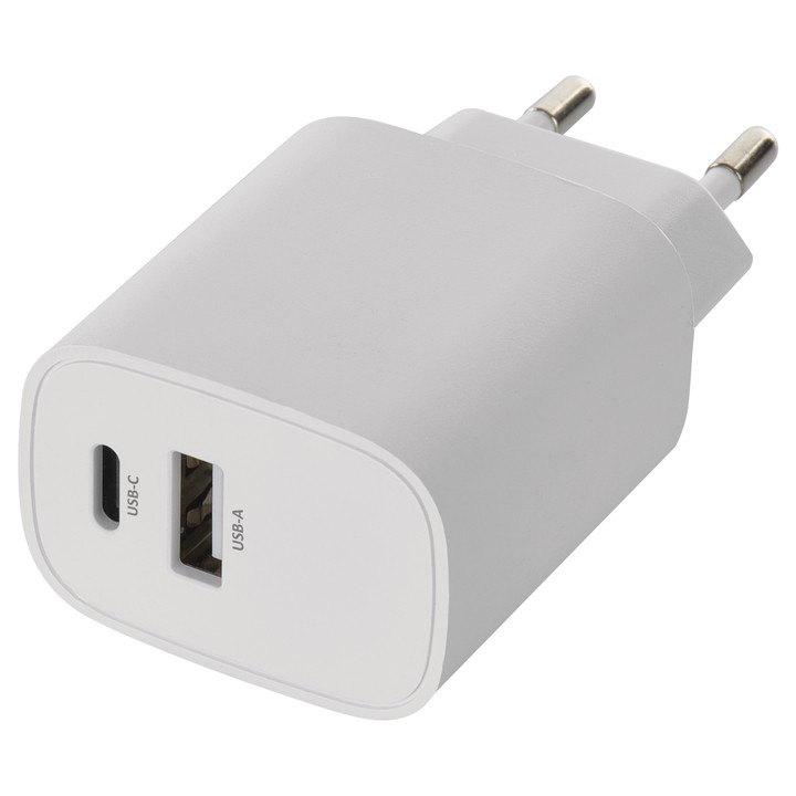 USB adaptér BASIC bílá, 1x USB-A, 1x USB-C, 15W 1