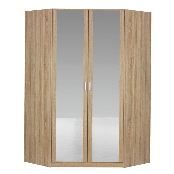 Sconto Rohová šatní skříň BENETT dub sonoma, 2 zrcadla