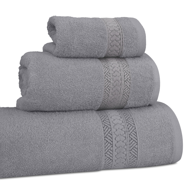 Sconto Sada ručníků a osušky BERGER stříbrná, 30x50, 50x100 a 70x140 cm