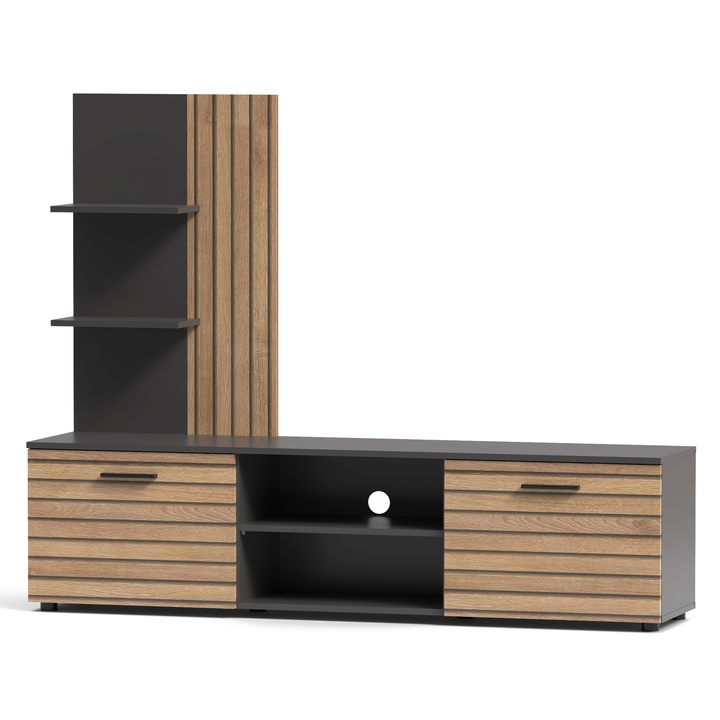 Sconto Obývací stěna  BERNO 14 antracitová/přírodní