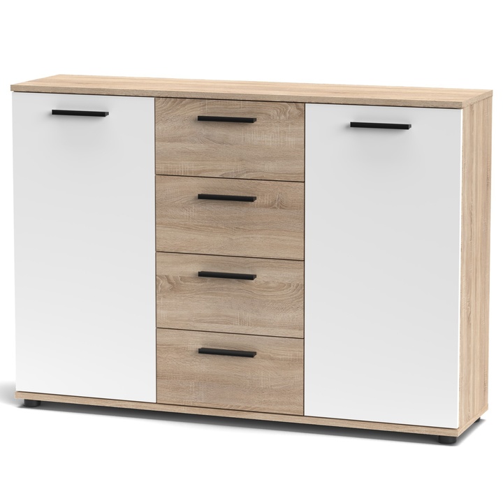 Sconto Komoda BERNO 4 dub sonoma/bílá