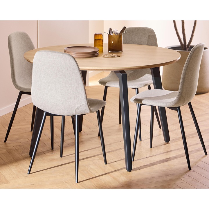 Sconto Jídelní sestava CADIZ 120 béžová/matná černá, tkanina Nesia