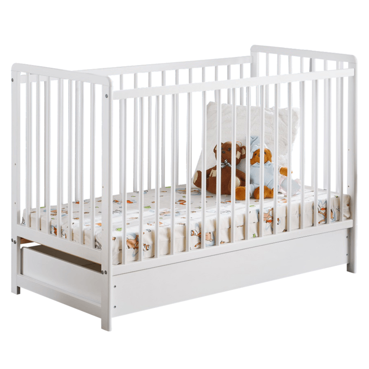 Sconto Dětská postýlka CAPA 2 bílá, 60x120 cm, s matrací a zásuvkou