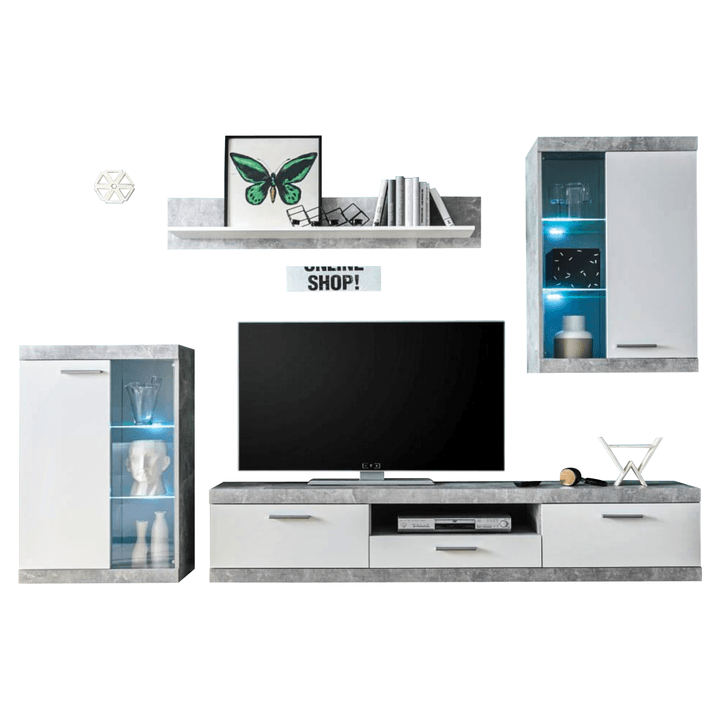 Obývací stěna CATLIN bílá/imitace betonu 1