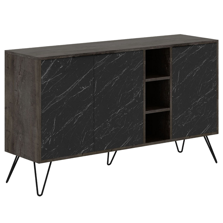 Sconto Komoda CLARA tmavé dřevo/mramorově černá