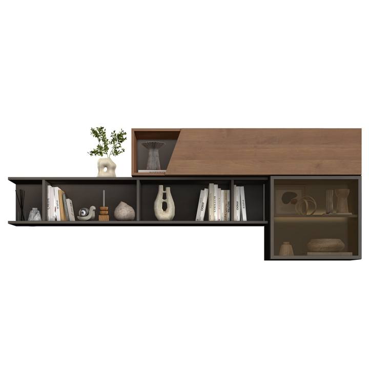 Nástěnný regál CORTINA antracitová/tmavě hnědá 1