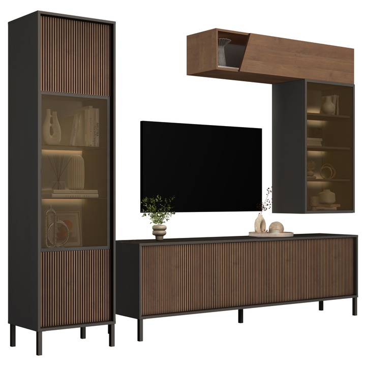 Obývací stěna CORTINA antracitová/tmavě hnědá 1