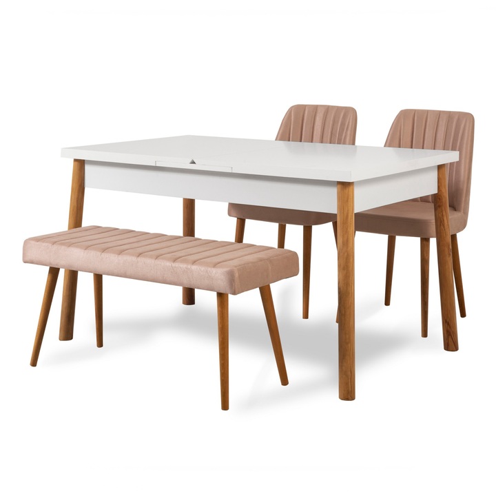 Sconto Jídelní set COSTA 2 světle hnědá/borovice atlantic/bílá