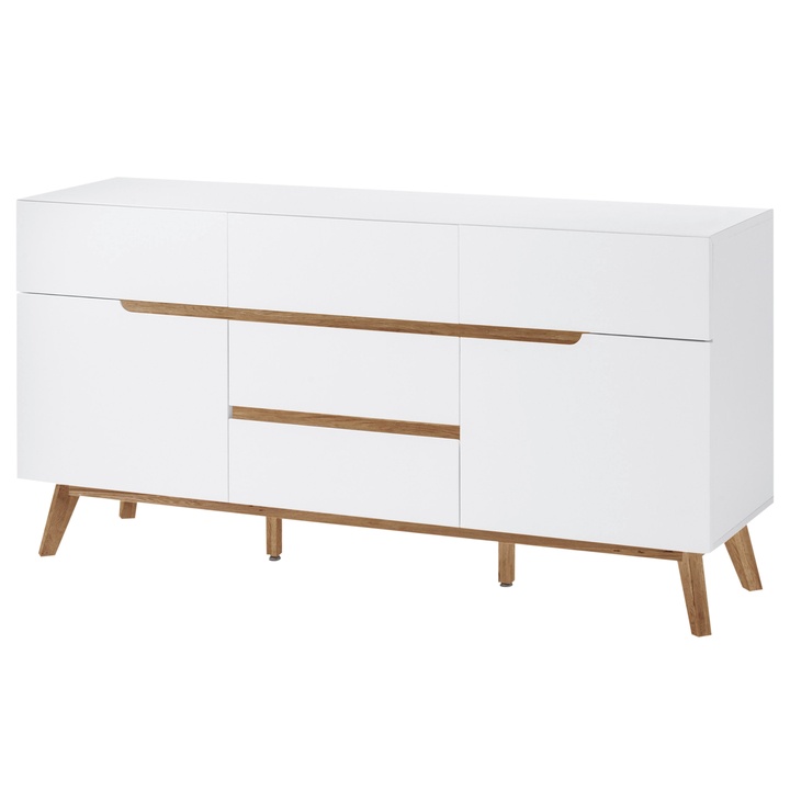 Komoda CVERO bílý matný lak/masivní dub, šířka 145 cm 1