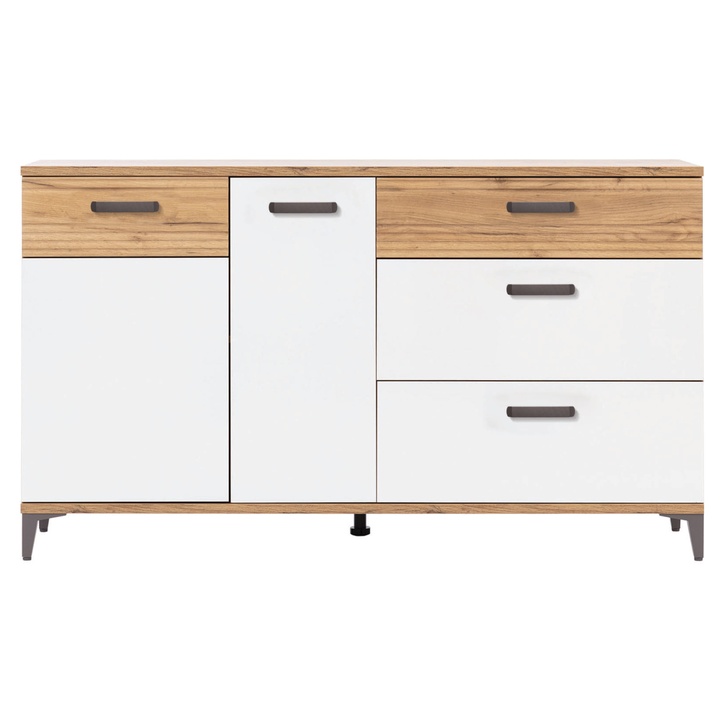 Sconto Komoda DARCY SB4 zlatý řemeslný dub/alpská bílá lesklá