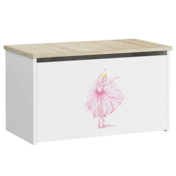Sconto Truhla DARIA bílá/dub sonoma, motiv balerína