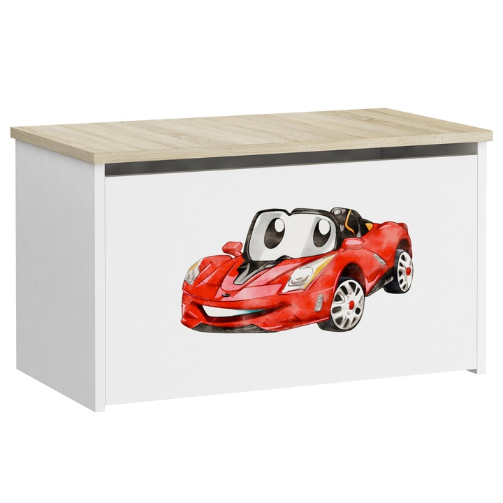 Sconto Truhla DARIA bílá/dub sonoma, motiv auto
