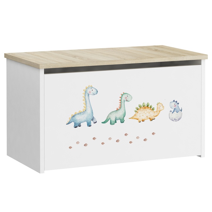 Sconto Truhla DARIA bílá/dub sonoma, motiv dinosaurus
