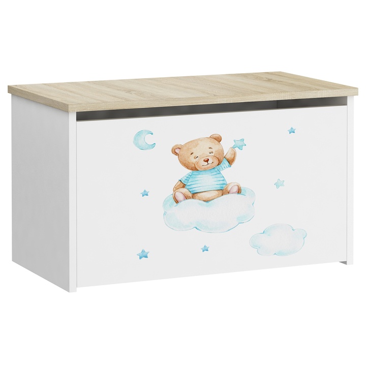 Sconto Truhla DARIA bílá/dub sonoma, motiv medvídek