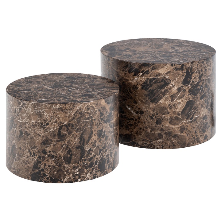 Sconto Set konferenčních stolků DICE 3 hnědý mramor, 2 ks