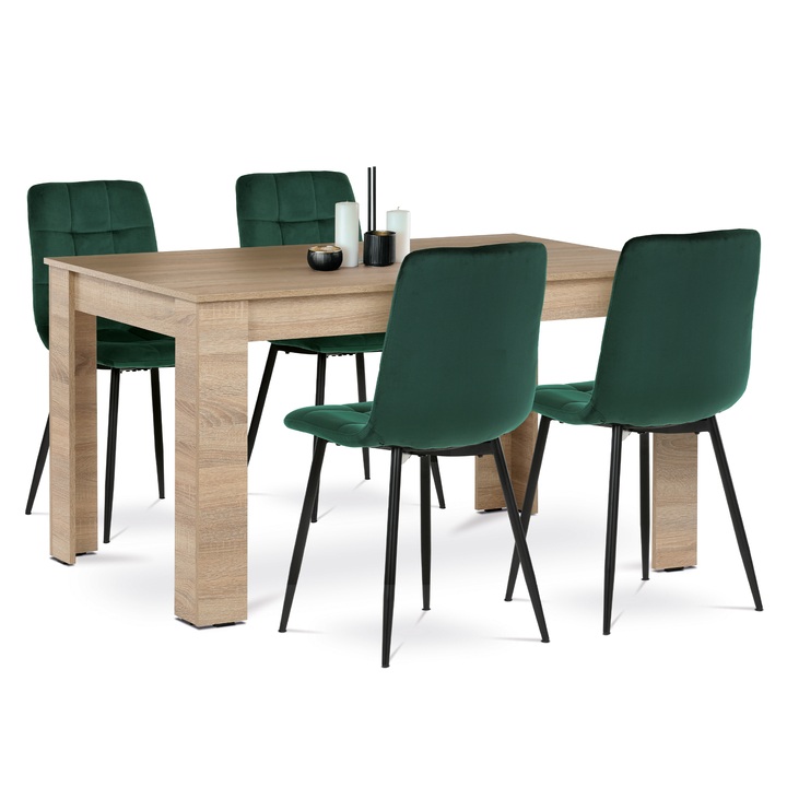 Sconto Jídelní set EDGAR dub sonoma/zelená/černá