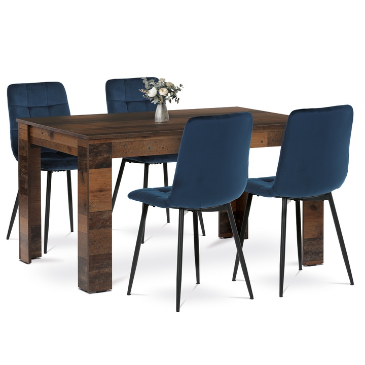 Sconto Jídelní set EDGAR staré dřevo/modrá/černá