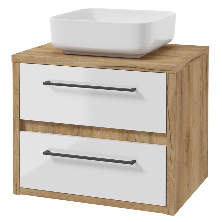 Sconto Skříňka pod umyvadlo EDIA I dub zlatý/bílá vysoký lesk