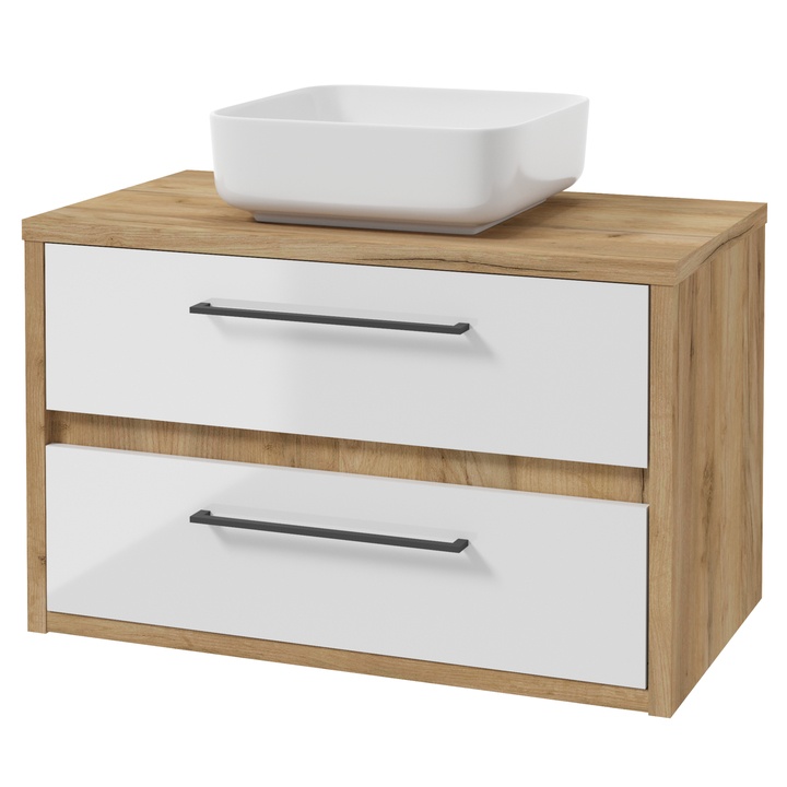 Sconto Skříňka pod umyvadlo EDIA II dub zlatý/bílá vysoký lesk