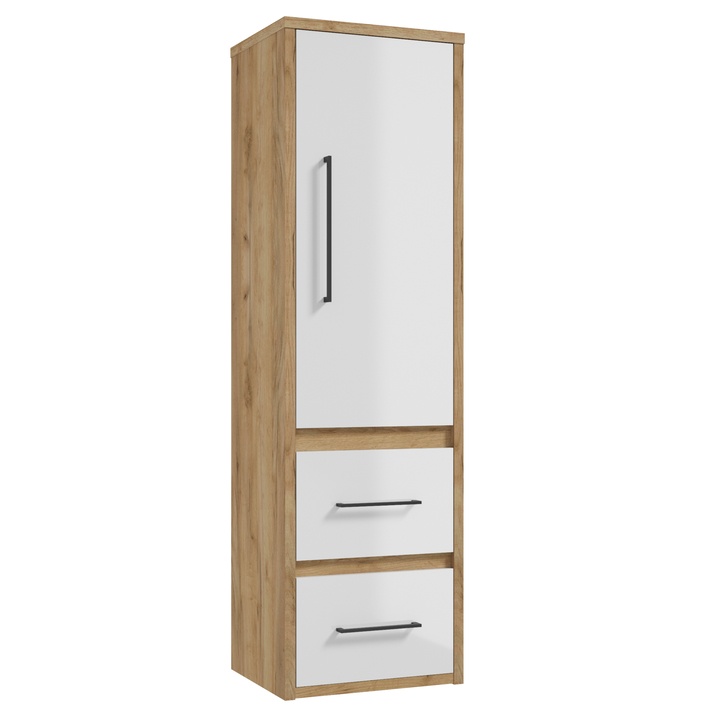 Sconto Vysoká závěsná skříňka  EDIA dub zlatý/bílá vysoký lesk