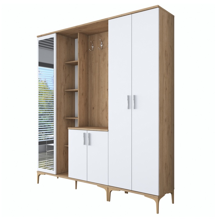 Předsíňová sestava ELA 9 ořech/bílá, 8 dvojitých háčků 1