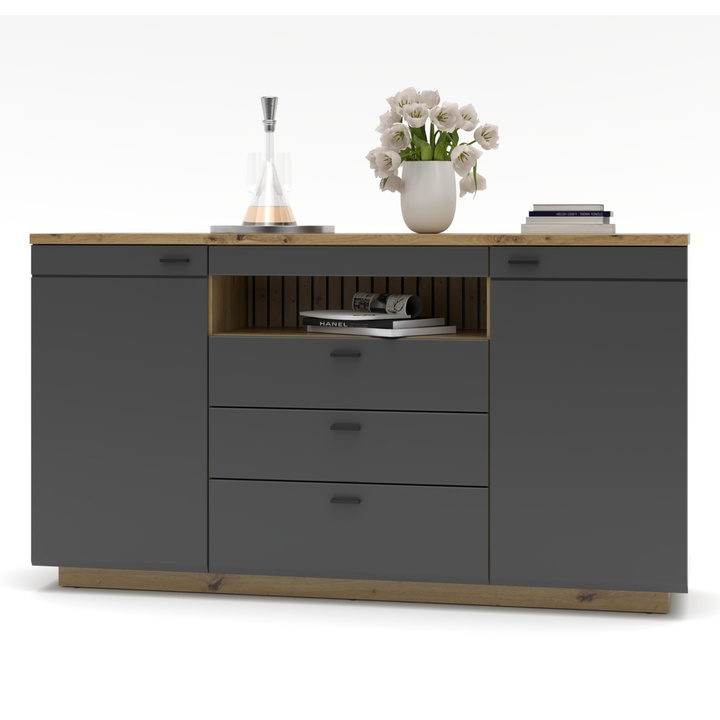 Sconto Komoda ELA grafitová/dub artisan, šířka 175 cm
