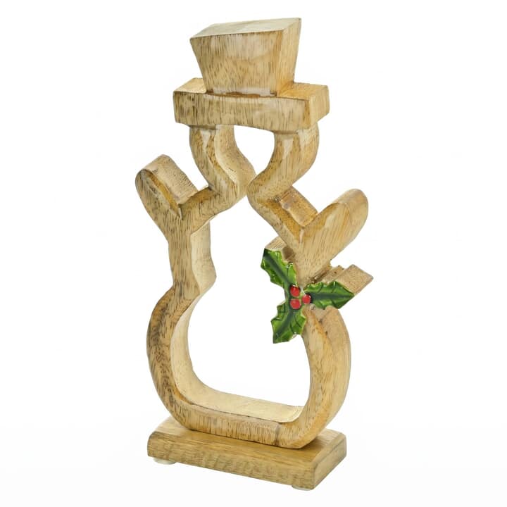 Dekorace sněhulák s cesmínou ELBERT dřevo, výška 27 cm 1