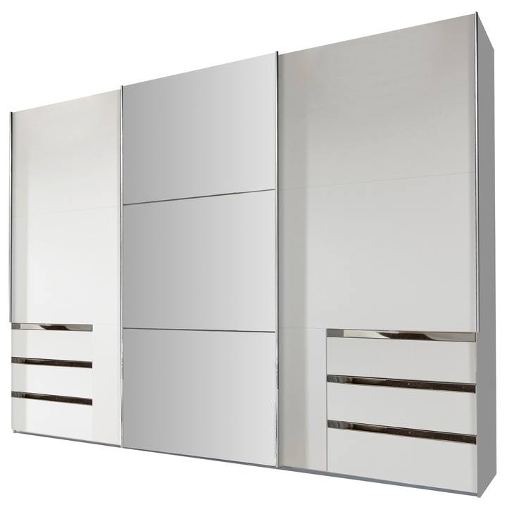 Sconto Šatní skříň ELIOT bílá, 3 dveře, zrcadlo