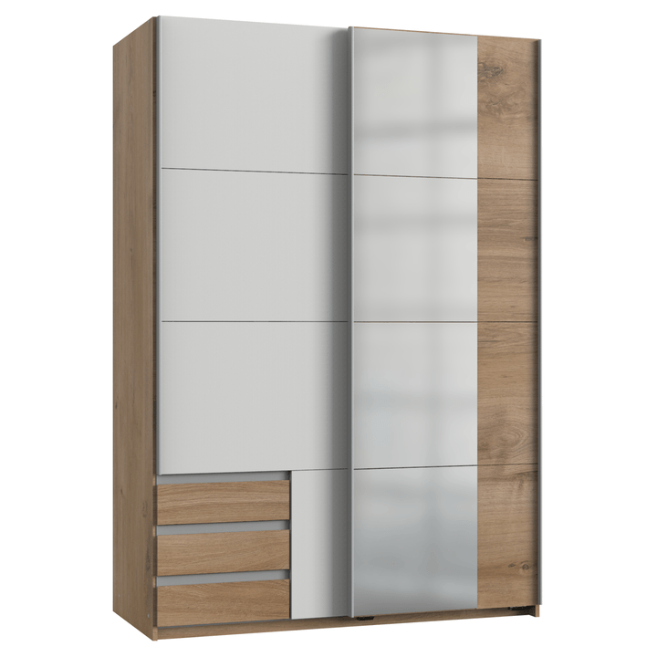 Šatní skříň se zrcadlem  ERICA přírodní/bílá, šířka 135 cm 1