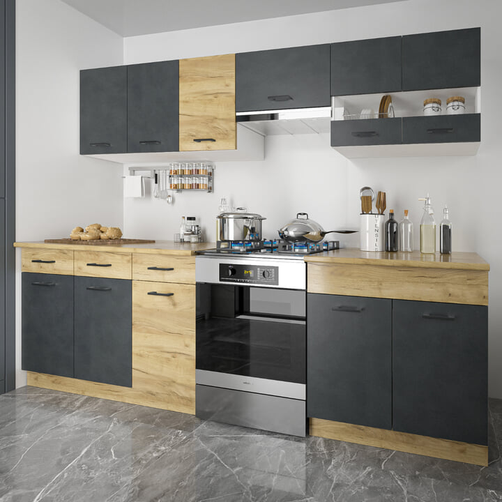 Sconto Kuchyňský blok ESPERO 260 antracitová/dub craft zlatý