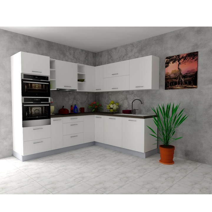 Sconto Rohová kuchyňská sestava FACHMAN B14, 245x217 cm bílá vysoký lesk