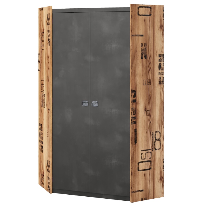 Sconto Rohová šatní skříň FARGO 17 smrk canyon/šedá