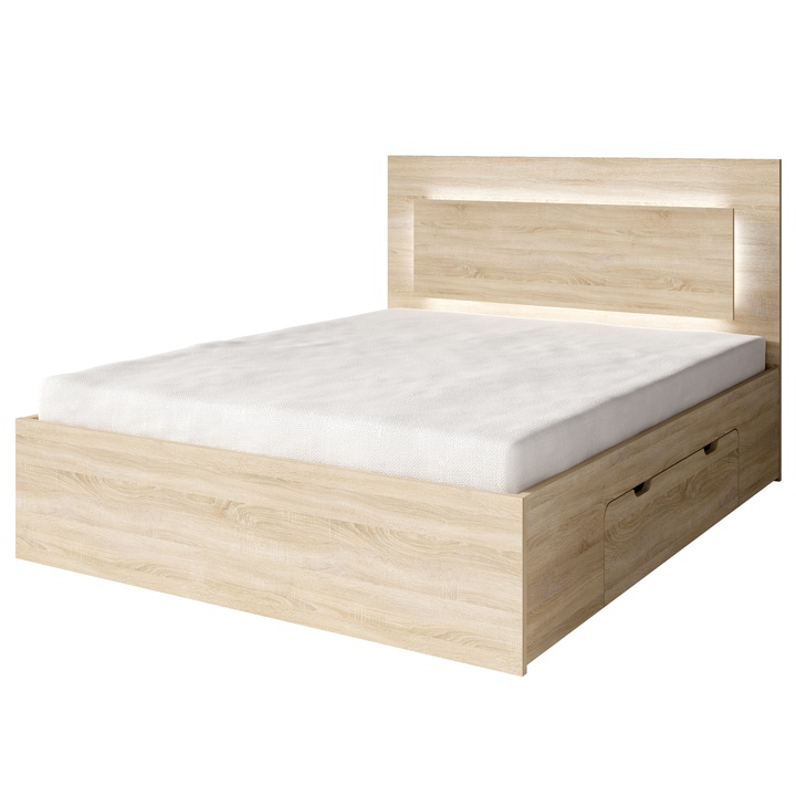 Sconto Postel s LED osvětlením FINO dub sonoma, 140x200 cm