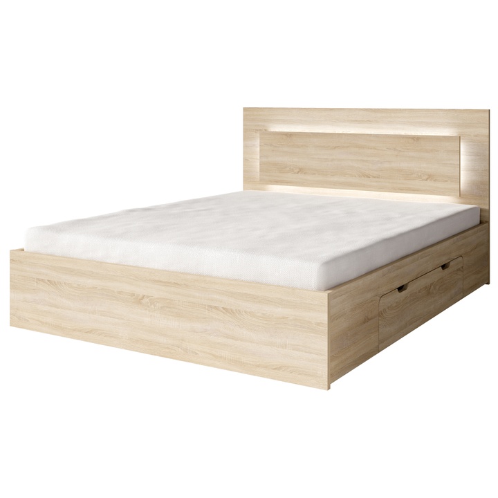 Sconto Postel s LED osvětlením FINO dub sonoma, 180x200 cm