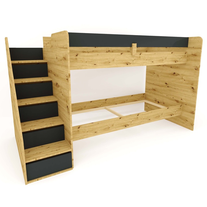 Sconto Patrová postel FLEXIA III levá, dub artisan/antracitová, 90x200 cm